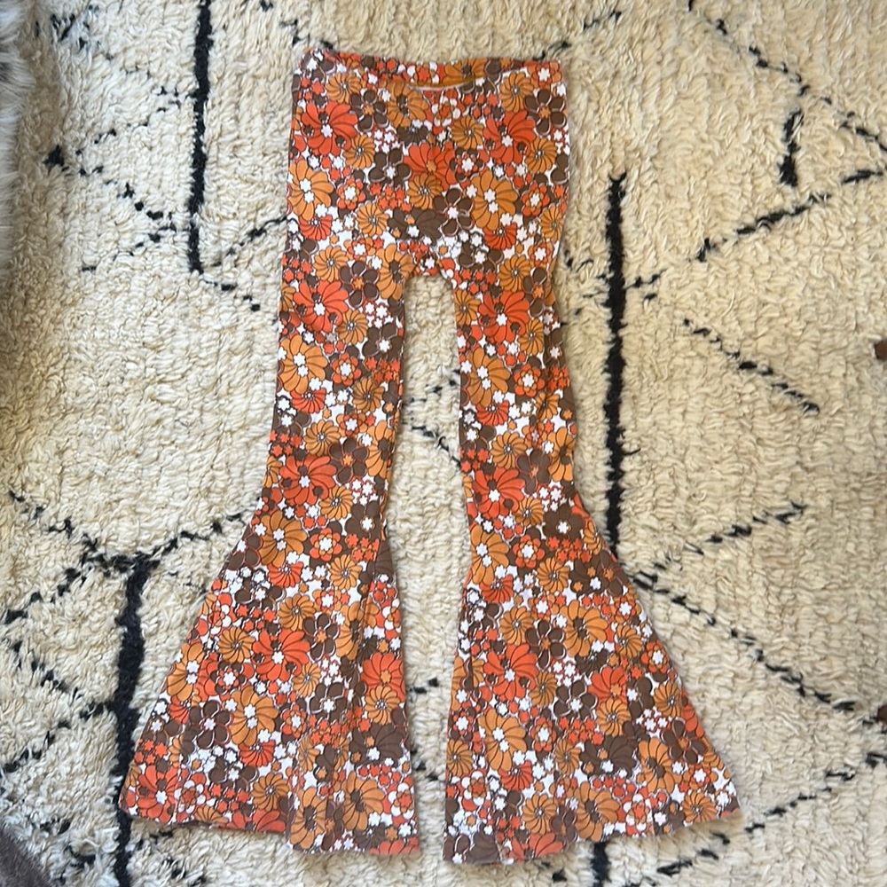 Suede daze King raja kids flower bell flare pants